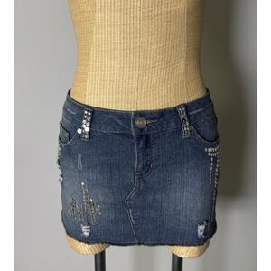 Vintage Y2K Micro Mini Denim Skirt Bubblegum Jeans Size 6 Stretch Sequin Accents